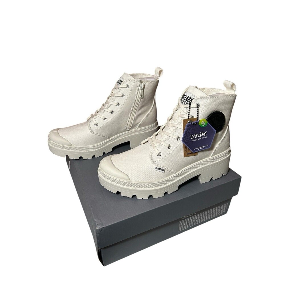 Palladium Pallabase Twill ZIP+Lace Hi canvas Women shoes/Boot White Size 10